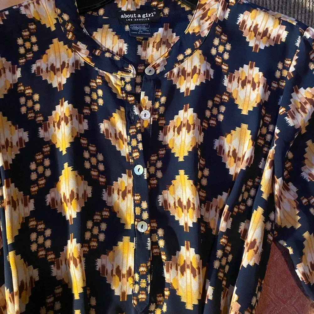 Ladies tunic blouse with belt, blue/gold size xl - Picture 1 of 4